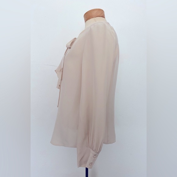 LUXE MIU MIU SILK BEIGE CREAM SAND SHIRT BLOUSE TOP TIE & RUFFLE DETAIL SIZE 40 - Picture 6 of 9